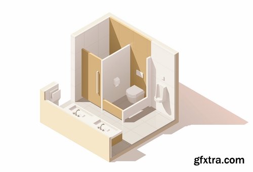 Collection of isometric view of the interior of the room bathroom bedroom gym 25 EPS