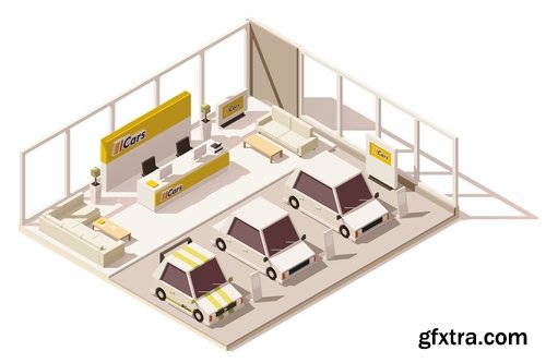 Collection of isometric view of the interior of the room bathroom bedroom gym 25 EPS