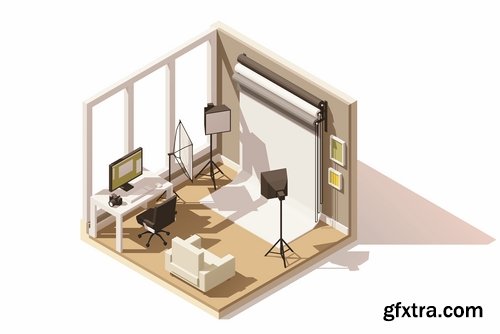 Collection Of Isometric View Of The Interior Of The Room