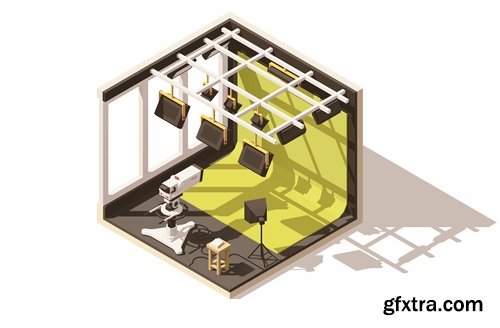 Collection of isometric view of the interior of the room bathroom bedroom gym 25 EPS