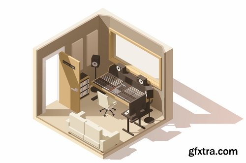 Collection of isometric view of the interior of the room bathroom bedroom gym 25 EPS