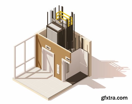 Collection of isometric view of the interior of the room bathroom bedroom gym 25 EPS