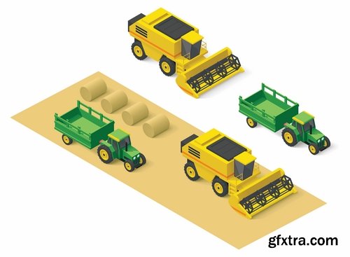 Collection of isometric view of the vehicle construction machinery tractor truck 25 EPS