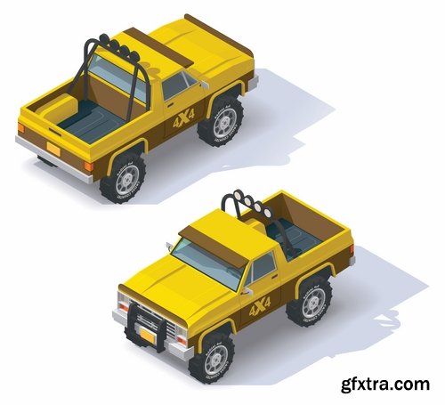 Collection of isometric view of the vehicle construction machinery tractor truck 25 EPS