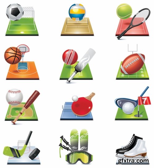 Collection of realistic icon motorsports racing Football Golf Hockey baseball 25 EPS