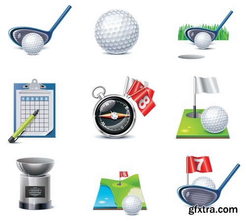 Collection of realistic icon motorsports racing Football Golf Hockey baseball 25 EPS