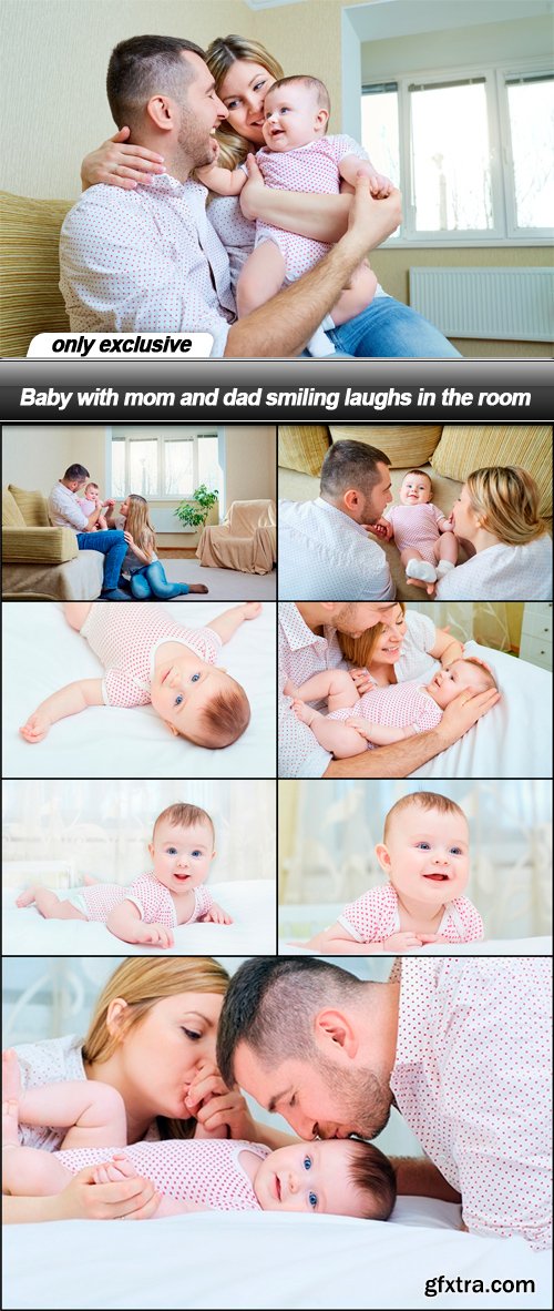 Baby with mom and dad smiling laughs in the room - 8 UHQ JPEG