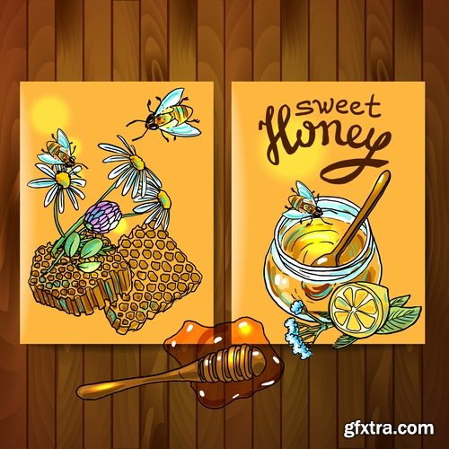 Collection of honey bee hive honeycomb 25 EPS