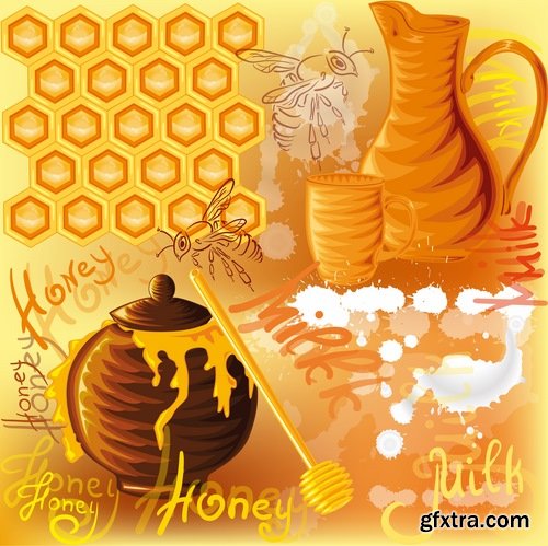 Collection of honey bee hive honeycomb 25 EPS