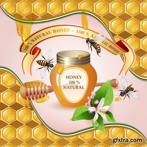 Collection of honey bee hive honeycomb 25 EPS