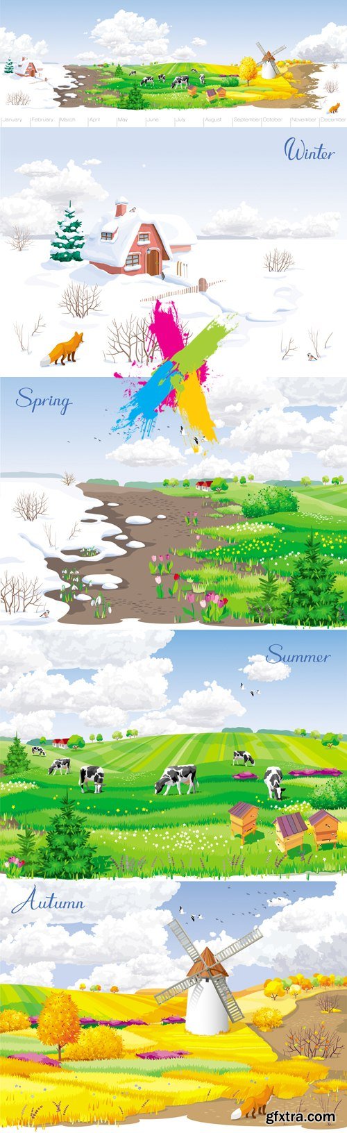 4 Seasons Nature Vector