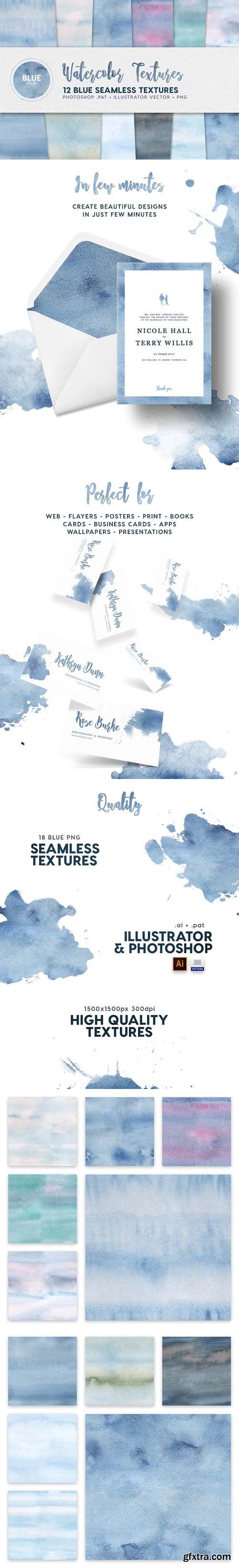 Watercolor Seamless Textures Blue