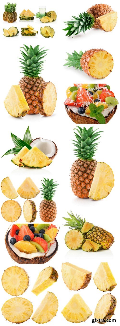 Pineapple slices and half of coconut isolated on the white background 12X JPEG