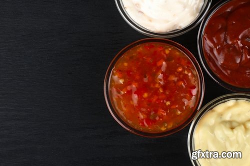 Collection of sauce dish with ketchup and condiment spices meat 25 HQ Jpeg