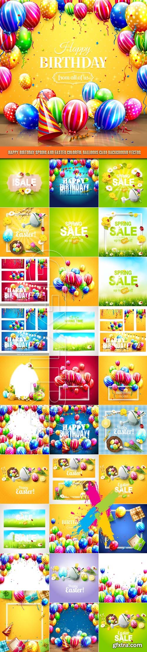 Happy Birthday Spring and Easter colorful balloons card background vector