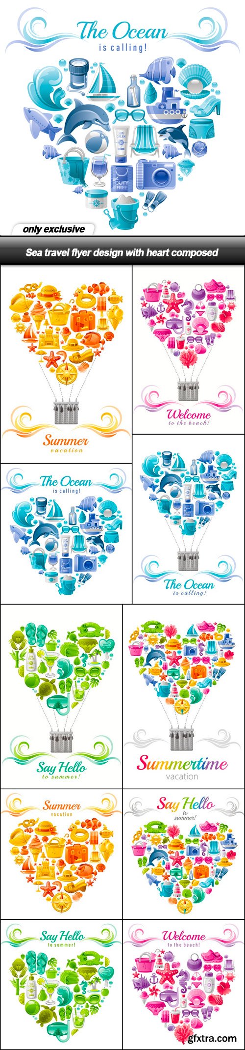 Sea travel flyer design with heart composed - 10 EPS