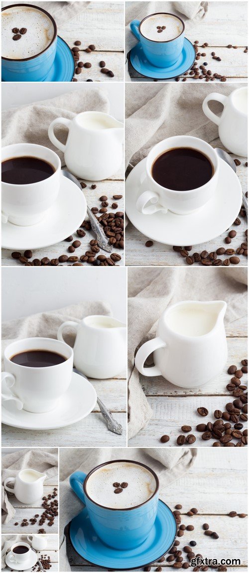 Coffee beans and coffee cup on a white background 9X JPEG