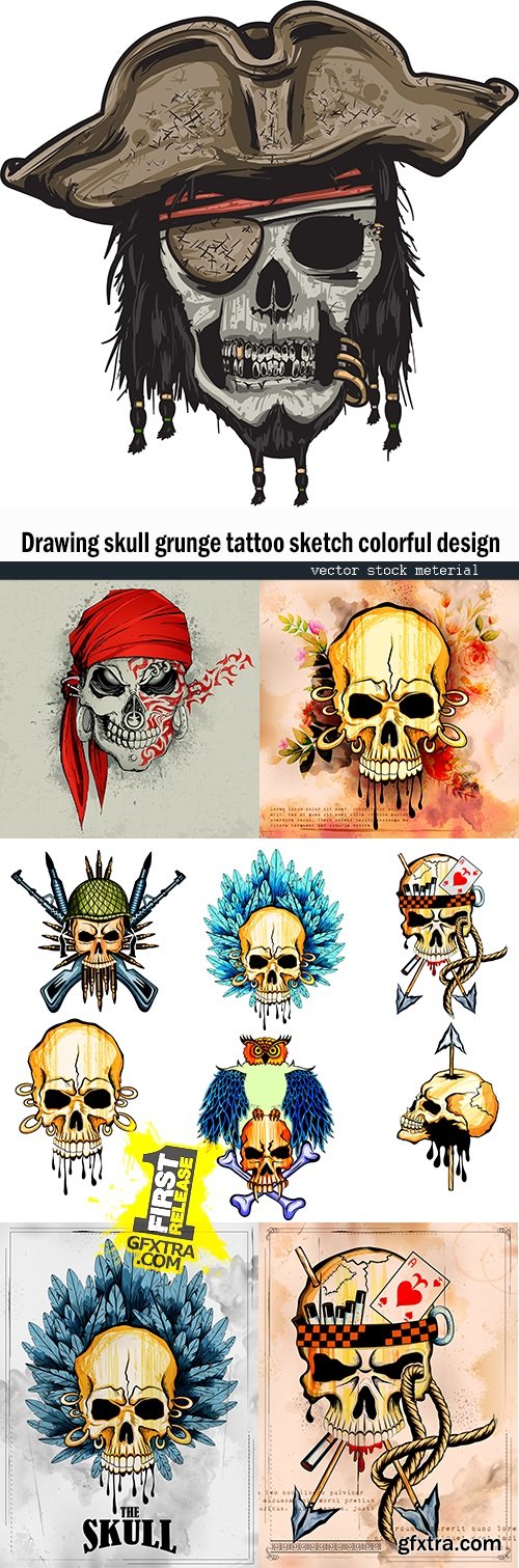 Drawing skull grunge tattoo sketch colorful design