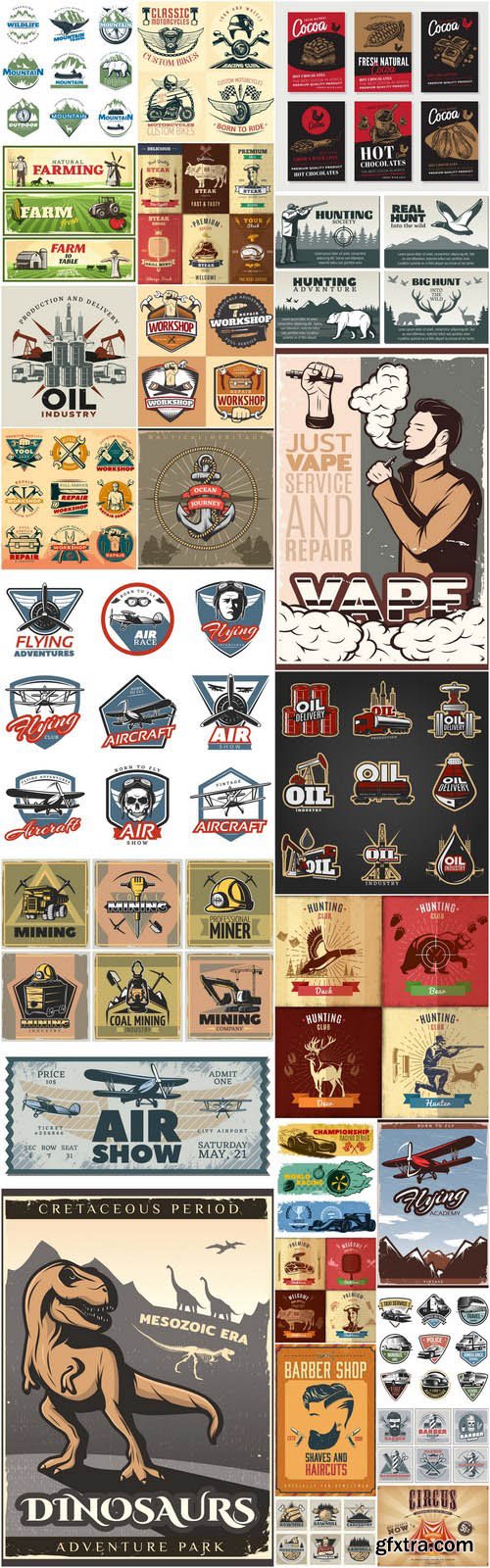 Different Retro Emblem Poster Elements - 25 Vector