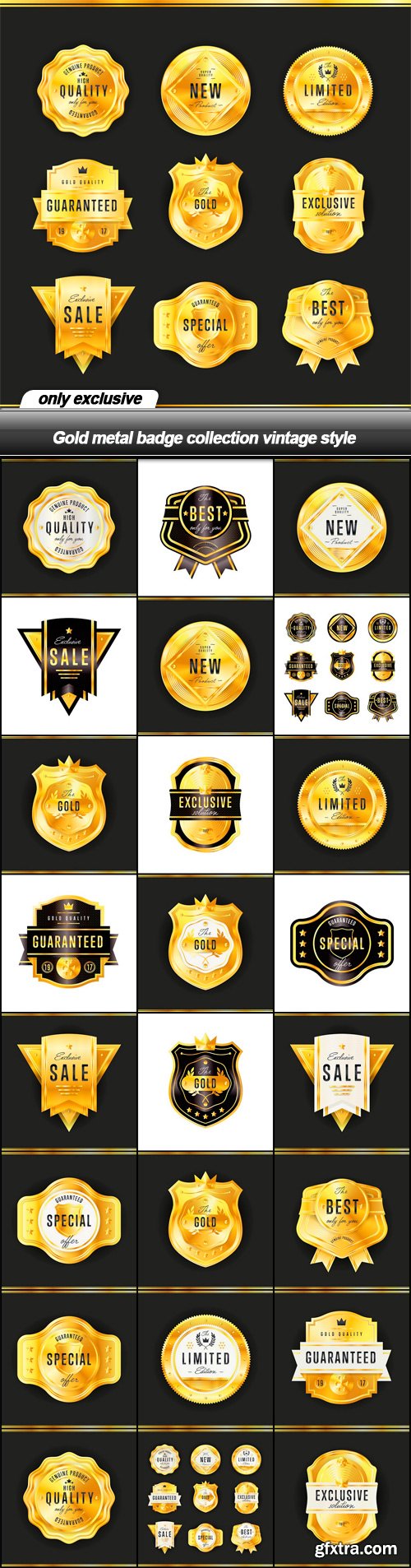 Gold metal badge collection vintage style - 25 EPS