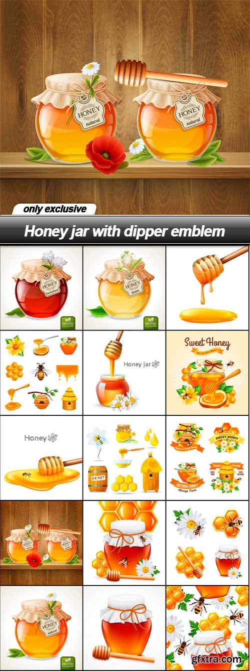 Honey jar with dipper emblem - 15 EPS