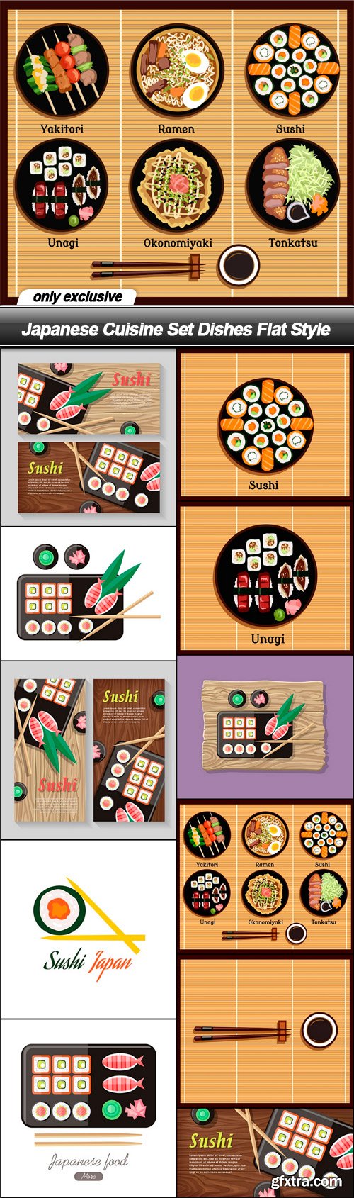 Japanese Cuisine Set Dishes Flat Style - 11 EPS