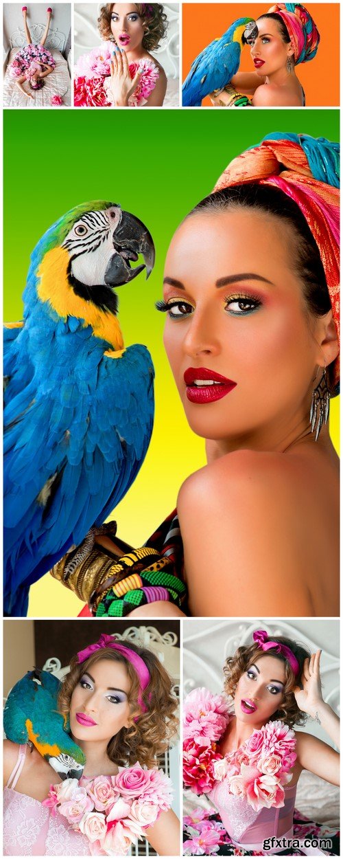 Attractive woman with a parrot 6X JPEG