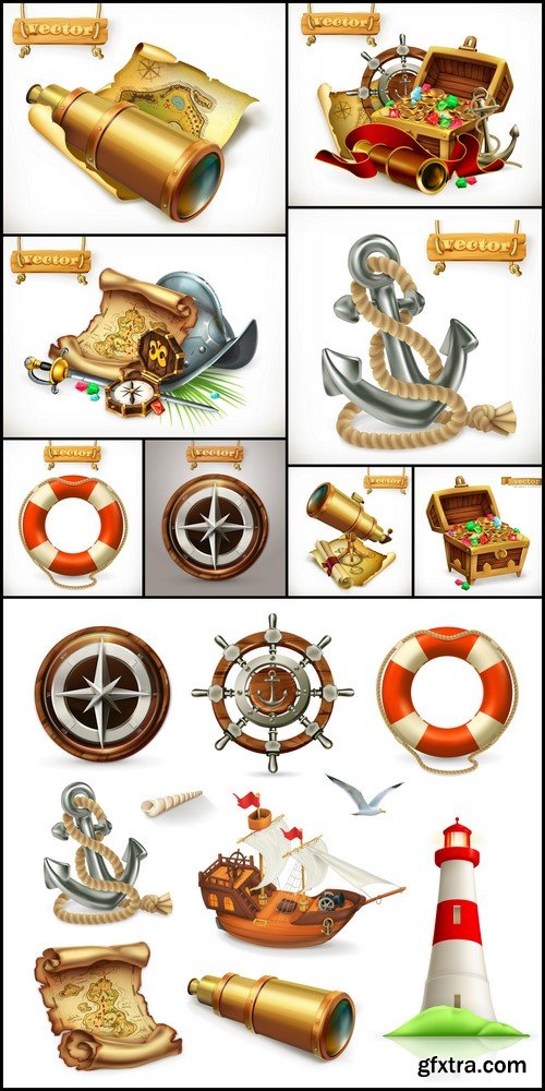 Pirate treasure Adventure 3d vector illustration 9X EPS