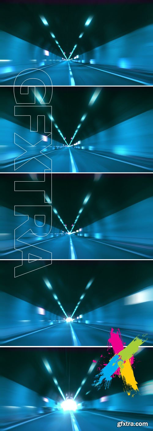 Speed Driving through tunnel abstract with motion blur and glow Footage