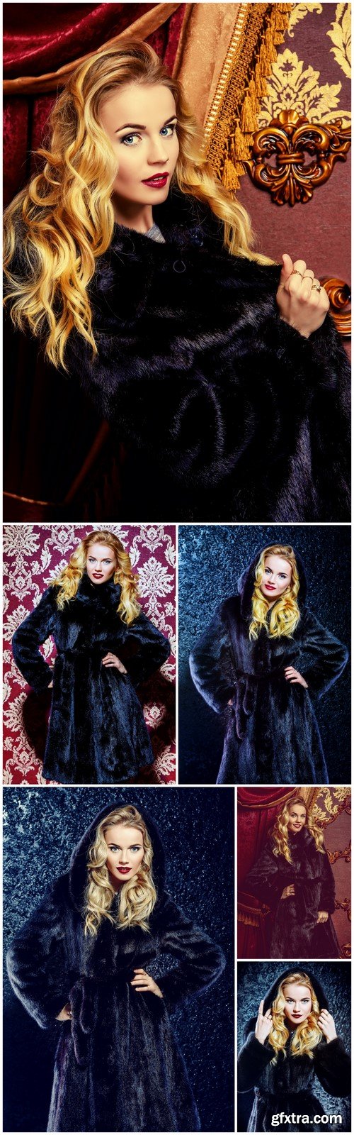 Fashion beautiful blonde woman wearing mink fur coat 6X JPEG