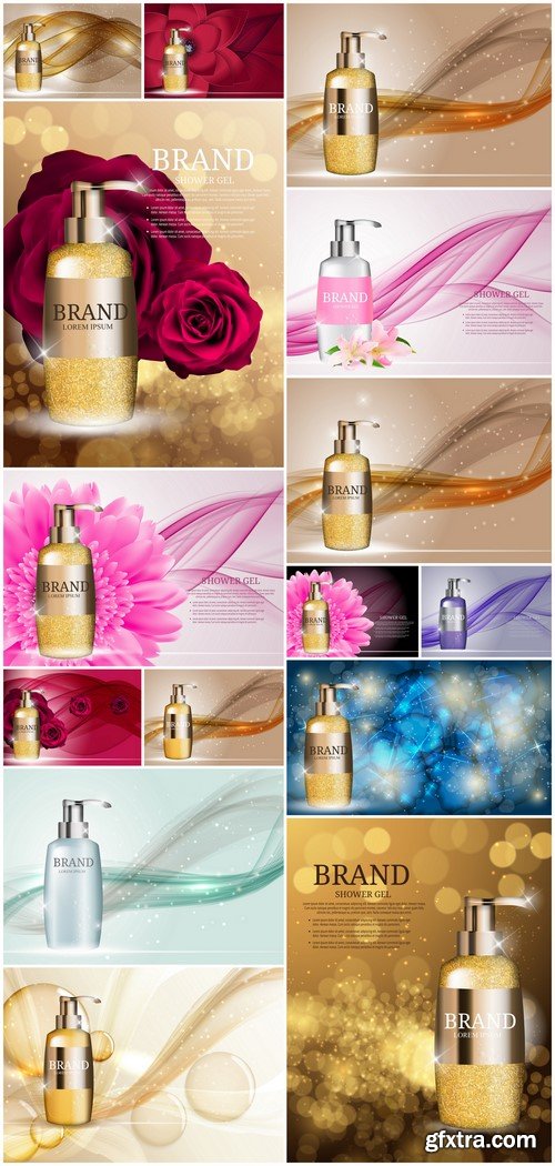 Shampoo Bottle Template for Ads or Magazine Background 3D Vector Illustration 15X EPS