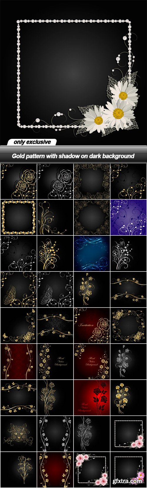 Gold pattern with shadow on dark background - 37 EPS