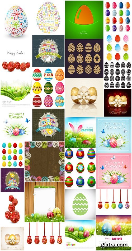 Easter eggs, Easter rabbit & bunny - Happy Easter 7 - Set of 30xEPS,AI Professional Vector Stock