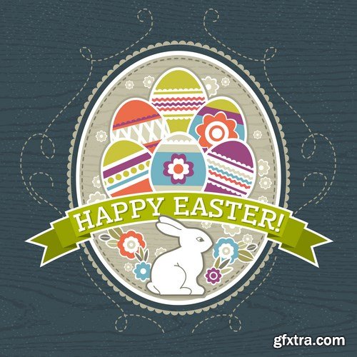 Easter eggs, Easter rabbit & bunny - Happy Easter 7 - Set of 30xEPS,AI Professional Vector Stock