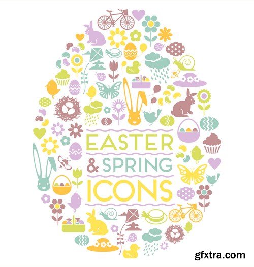 Easter eggs, Easter rabbit & bunny - Happy Easter 7 - Set of 30xEPS,AI Professional Vector Stock