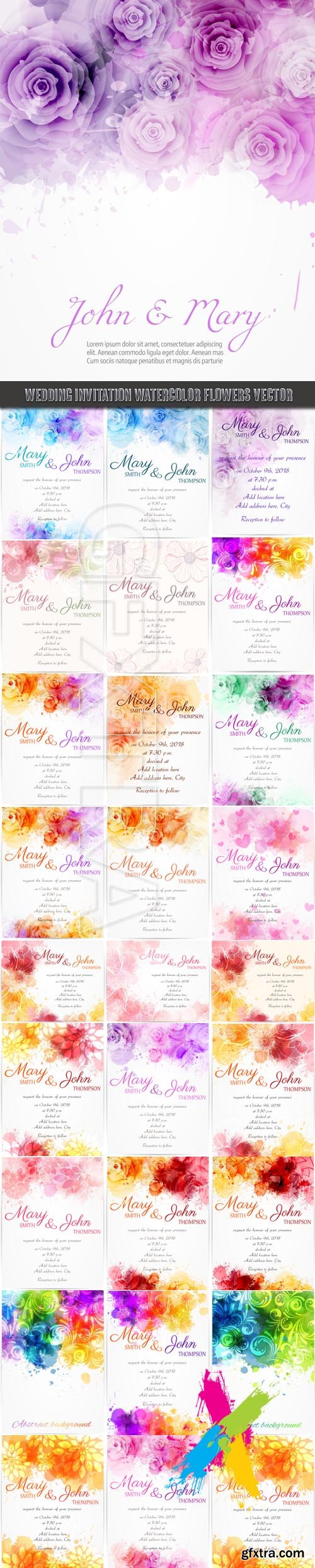 Wedding invitation watercolor flowers vector