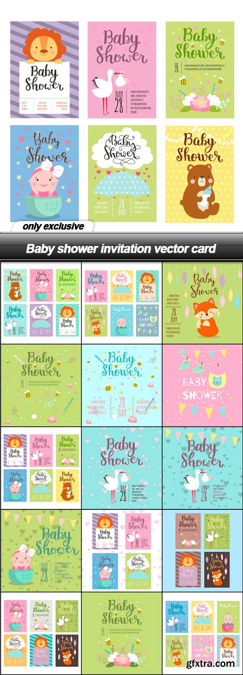 Baby shower invitation vector card - 15 EPS