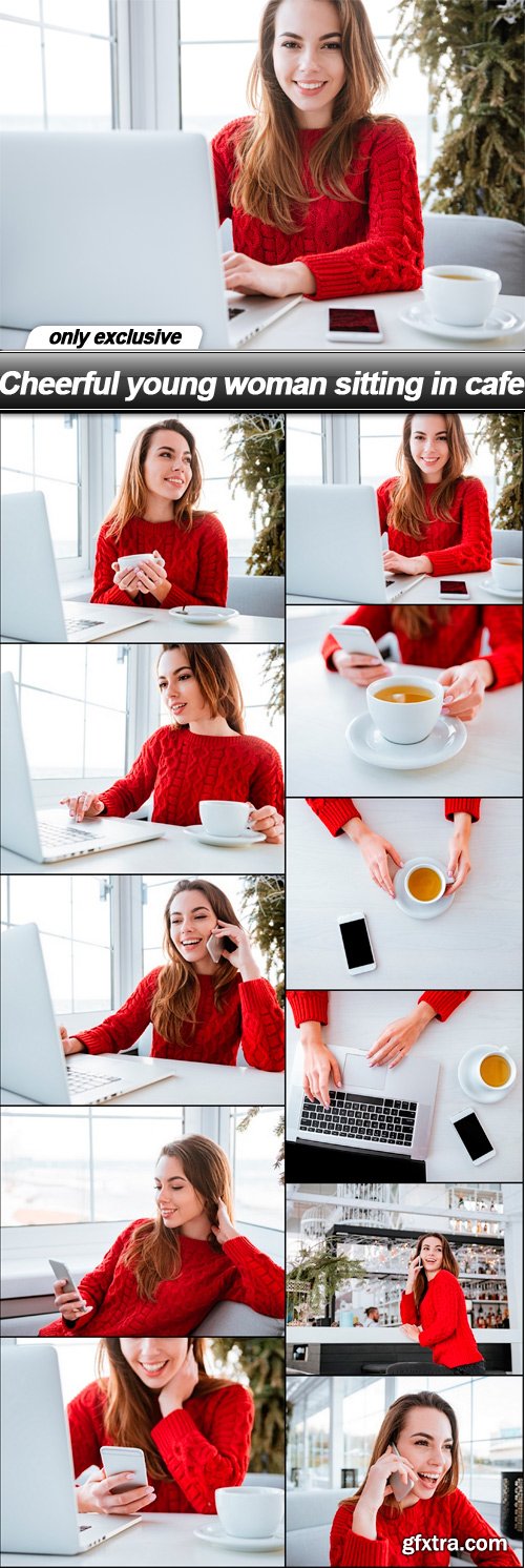 Cheerful young woman sitting in cafe - 11 UHQ JPEG