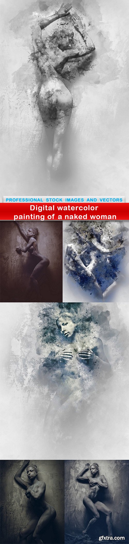 Digital watercolor painting of a naked woman - 6 UHQ JPEG