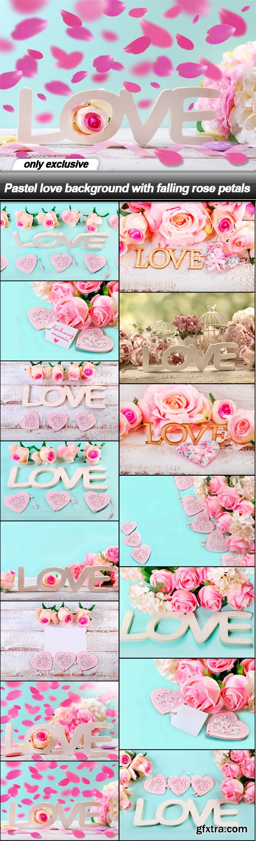 Pastel love background with falling rose petals - 15 UHQ JPEG