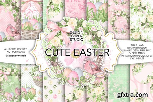 Watercolor Cute Easter Digital Paper Pack 1