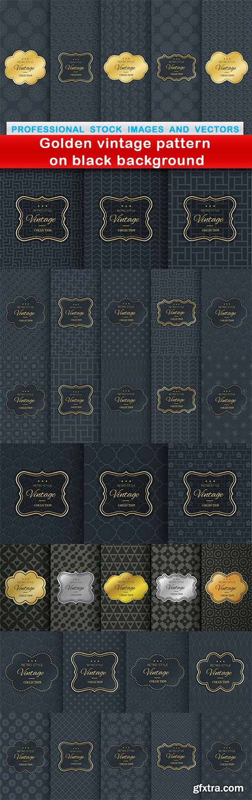 Golden vintage pattern on black background - 8 EPS