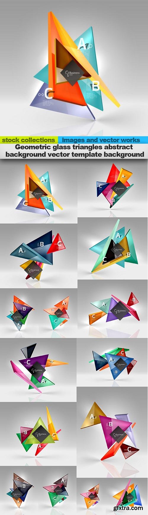 Geometric glass triangles abstract background vector template background, 15 x EPS