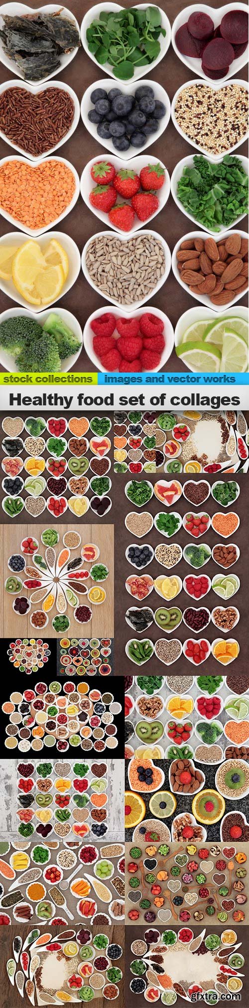 Healthy food set of collages, 15 x UHQ JPEG