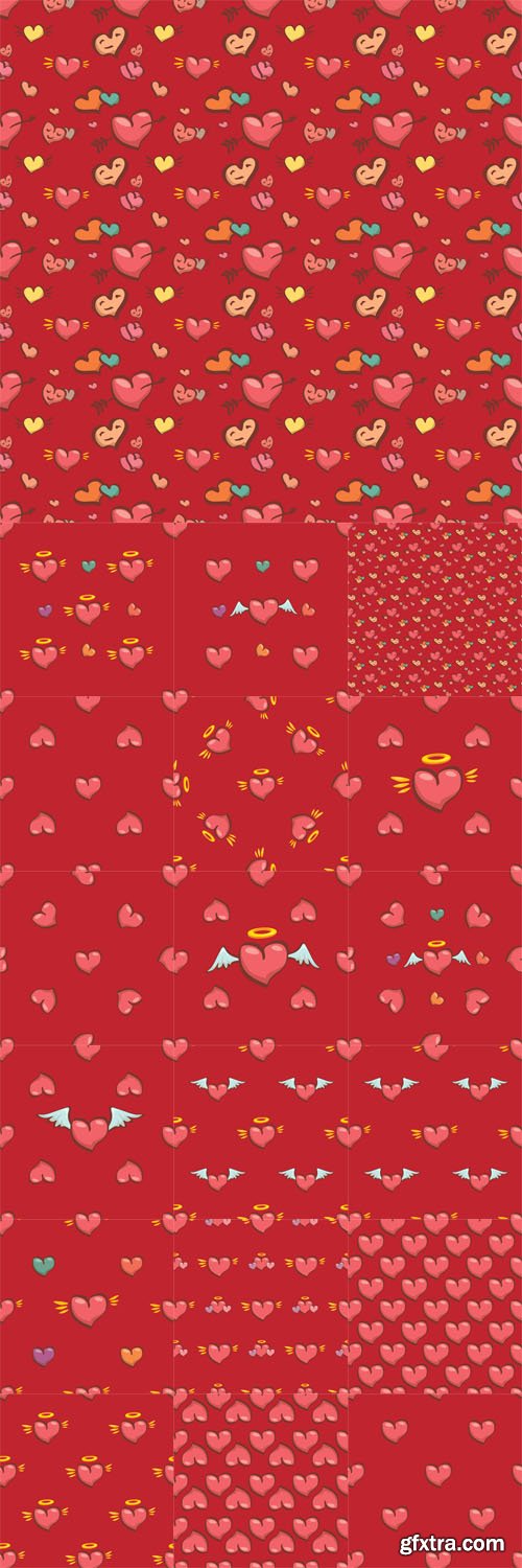 Vector Set - Seamless Heart Pattern Love Backgrounds