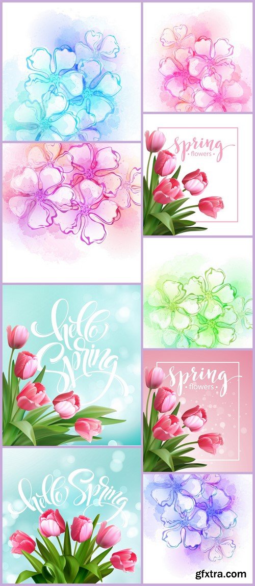 Decorative watercolor spring flower 9X EPS