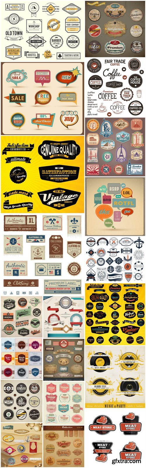 Retro Labels Sticker Design - 20 Vector