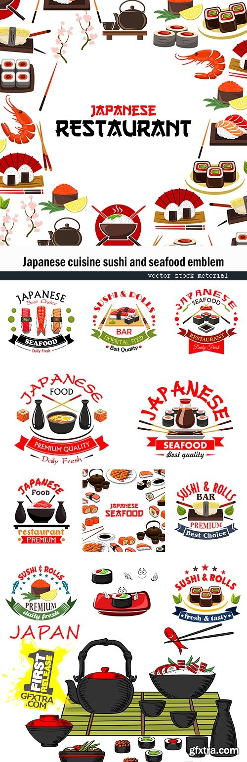 Japanese cuisine sushi and seafood emblem