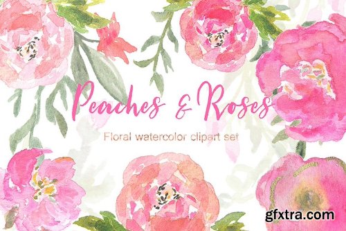 CreativeMarket Peaches Roses and gold watercolor 1161045