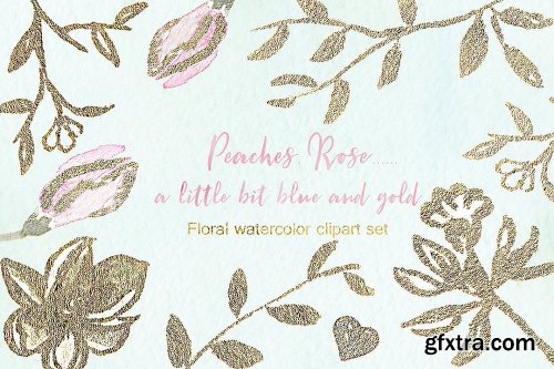 CreativeMarket Peaches Roses and gold watercolor 1161045